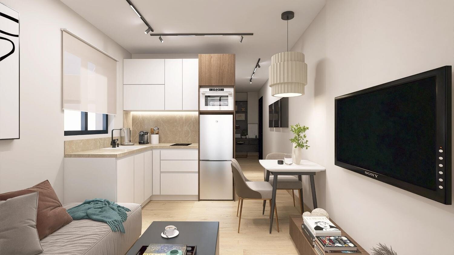 Living room and kitchen